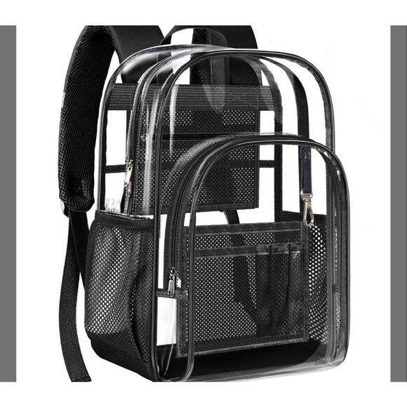 Clear Backpack Heavy Duty PVC Transparent Waterproof (Black trim) NWOT 17x12x6\